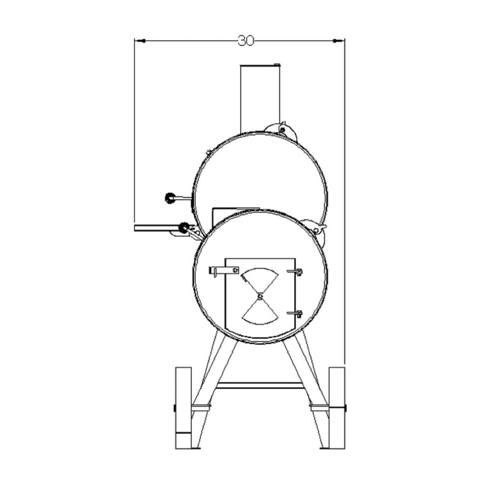 Technical drawing of a cylindrical tank with dimensions on a white background