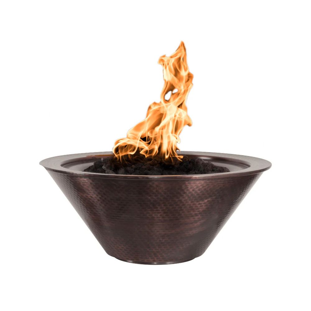 Bowl-shaped fire pit with flames on a white background