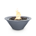 Gray fire pit with flames on a white background