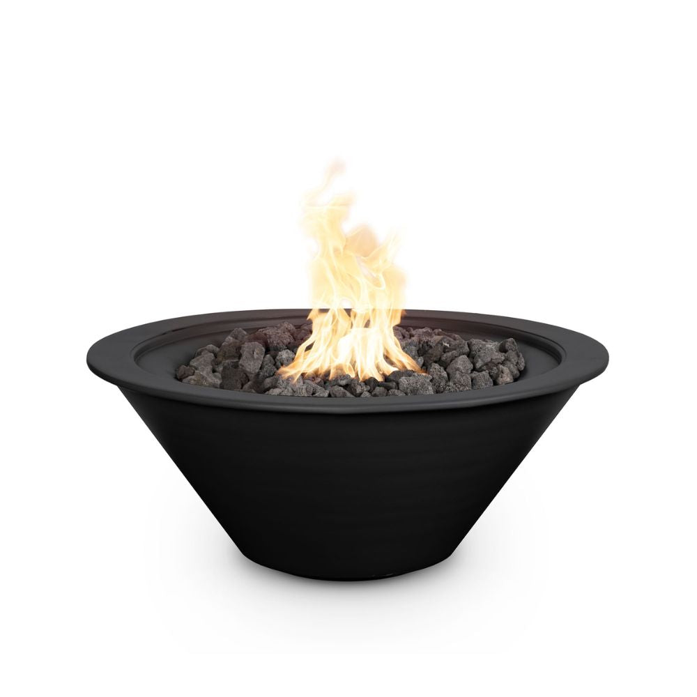 Black fire bowl with flames on a white background