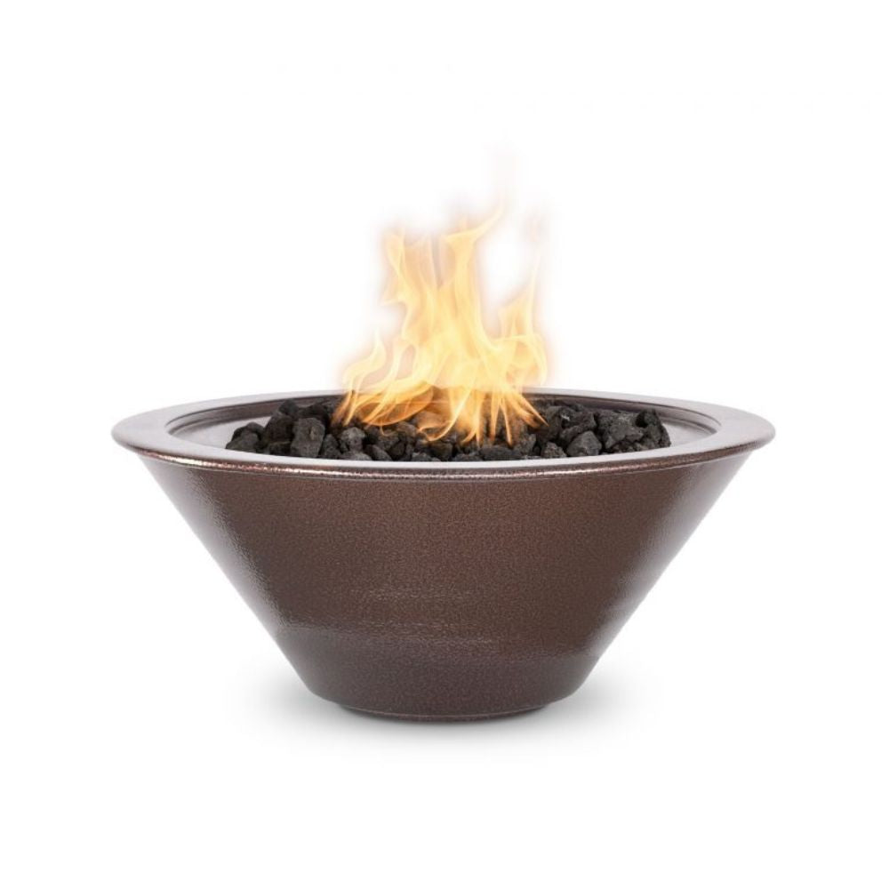 Brown fire pit with flames on a white background