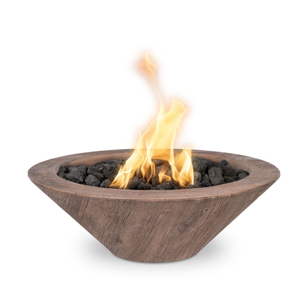 Wooden fire pit with flames on a white background