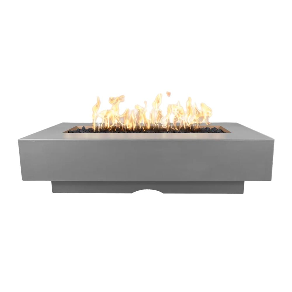 Rectangular fire pit with flames on a white background