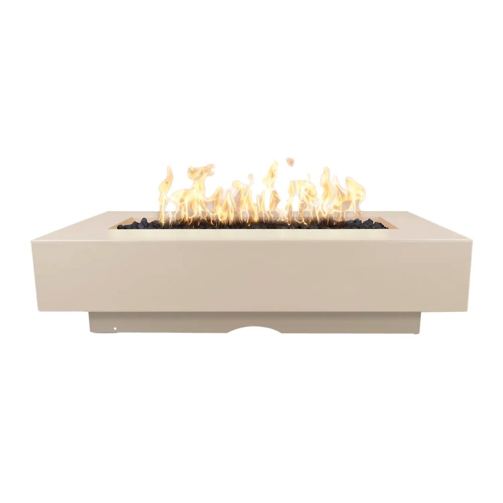 Rectangular fire pit with flames on a white background