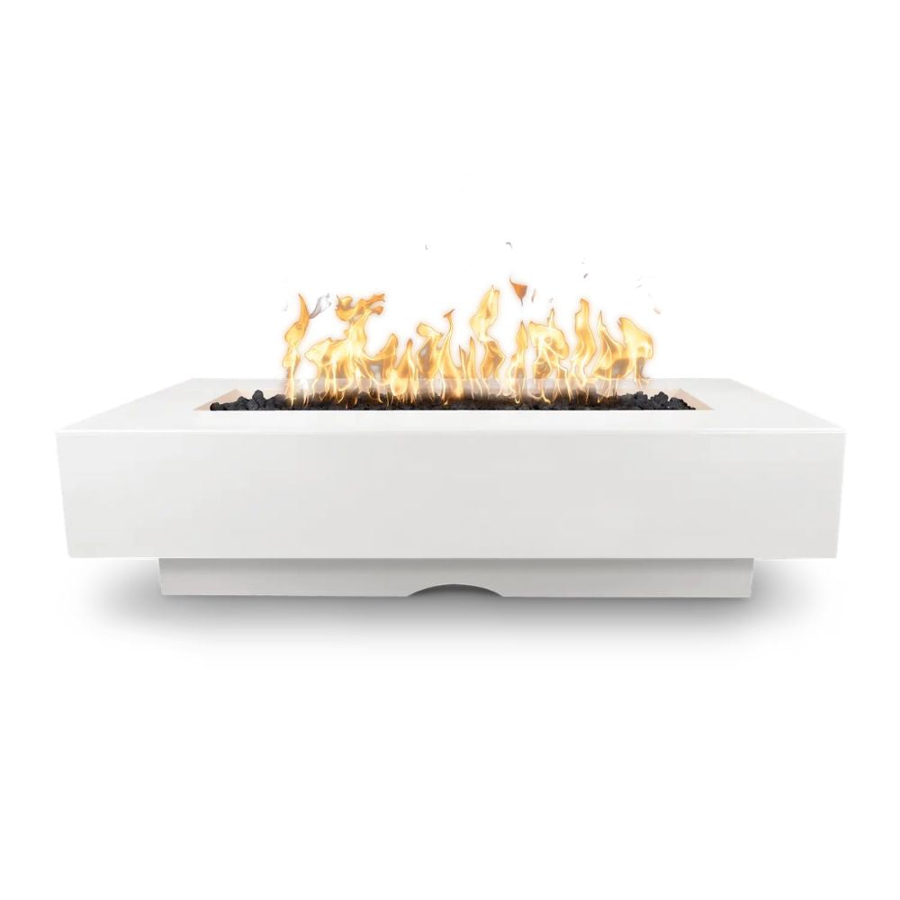 White fire pit with flames on a white background
