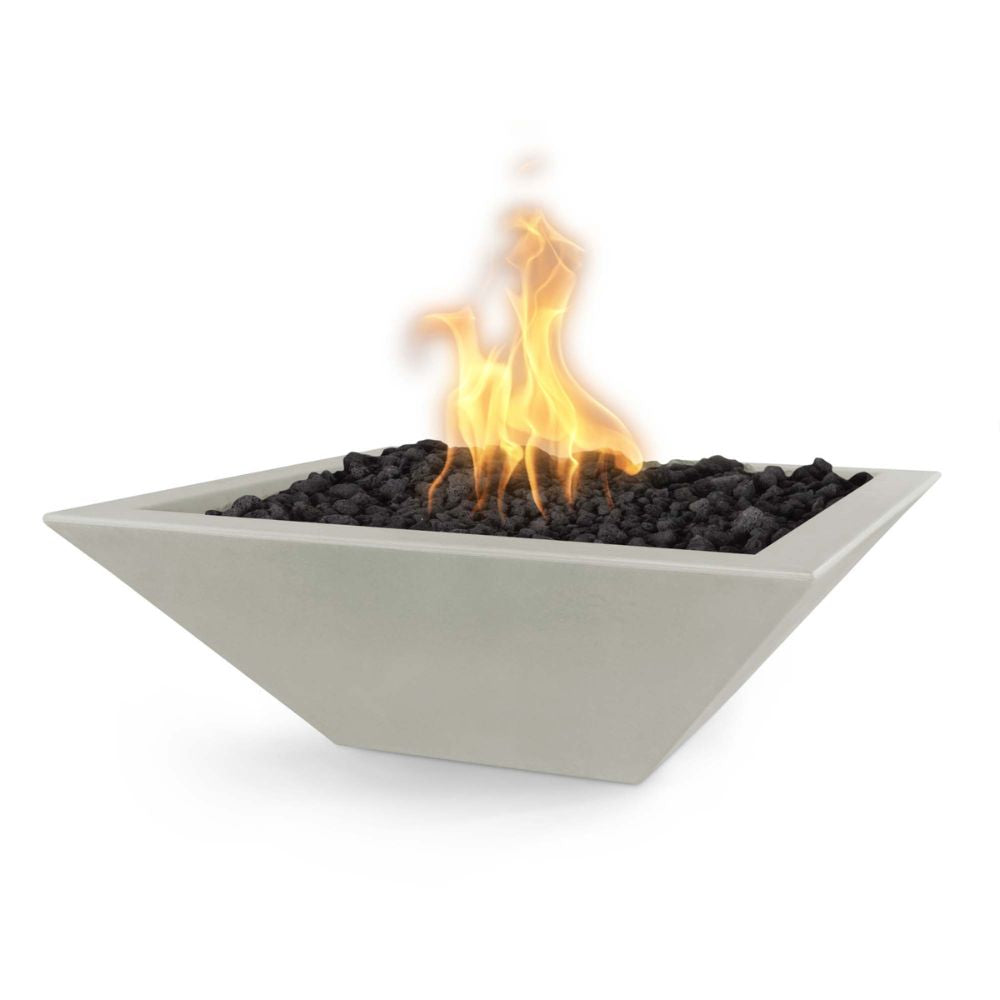 Modern fire pit with flames on a white background