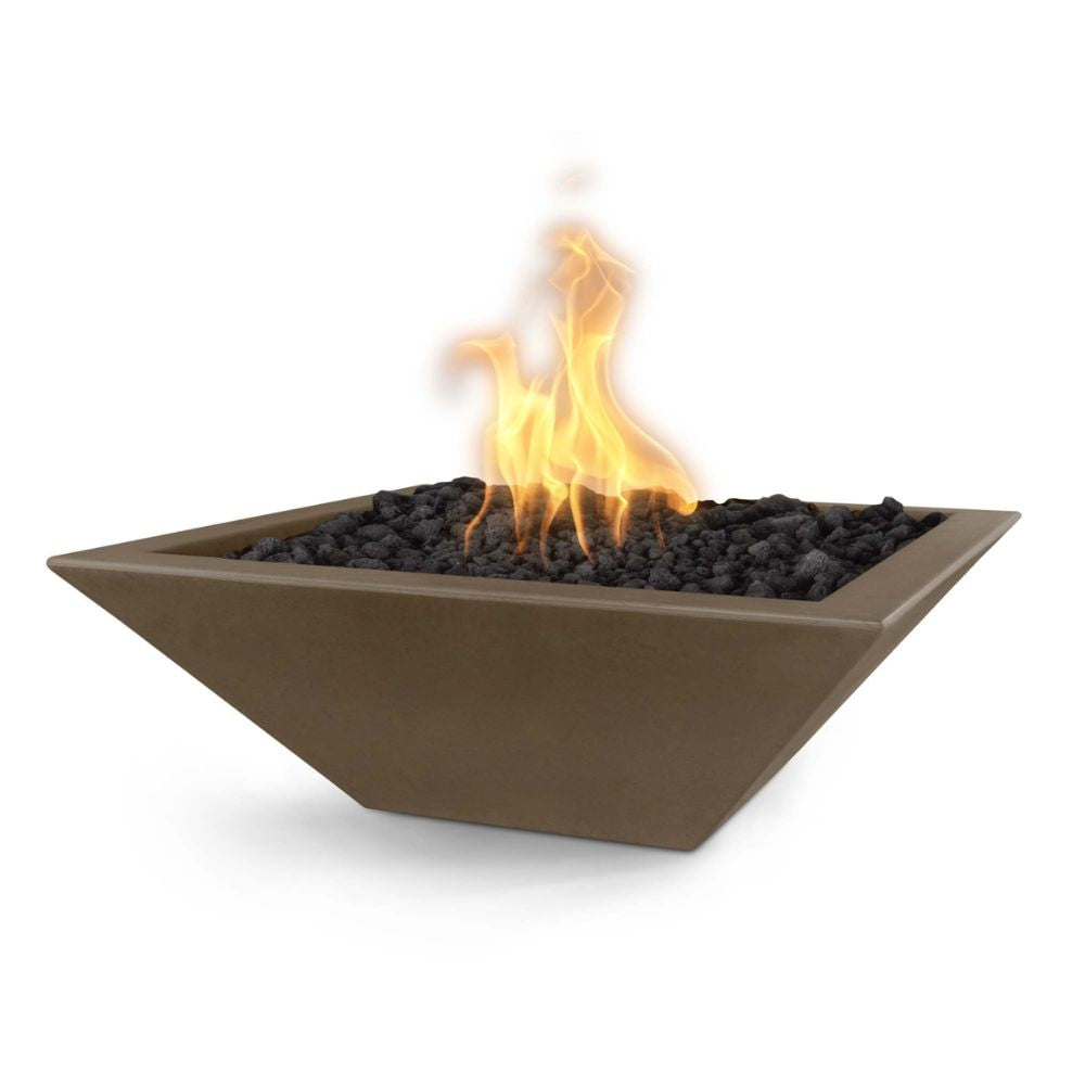 Brown fire pit with flames on a white background