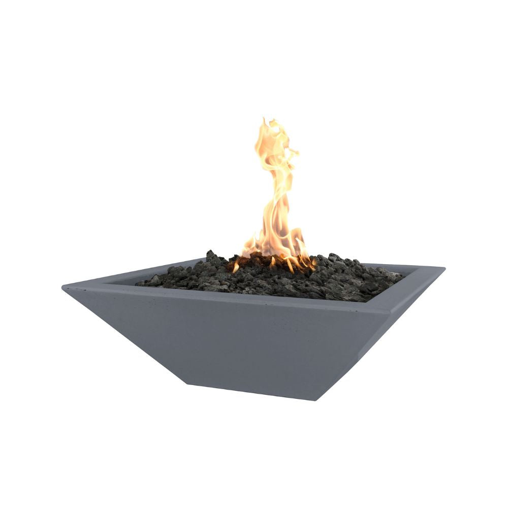 Gray fire pit with flames on a white background