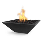 Black fire pit with flames on a white background