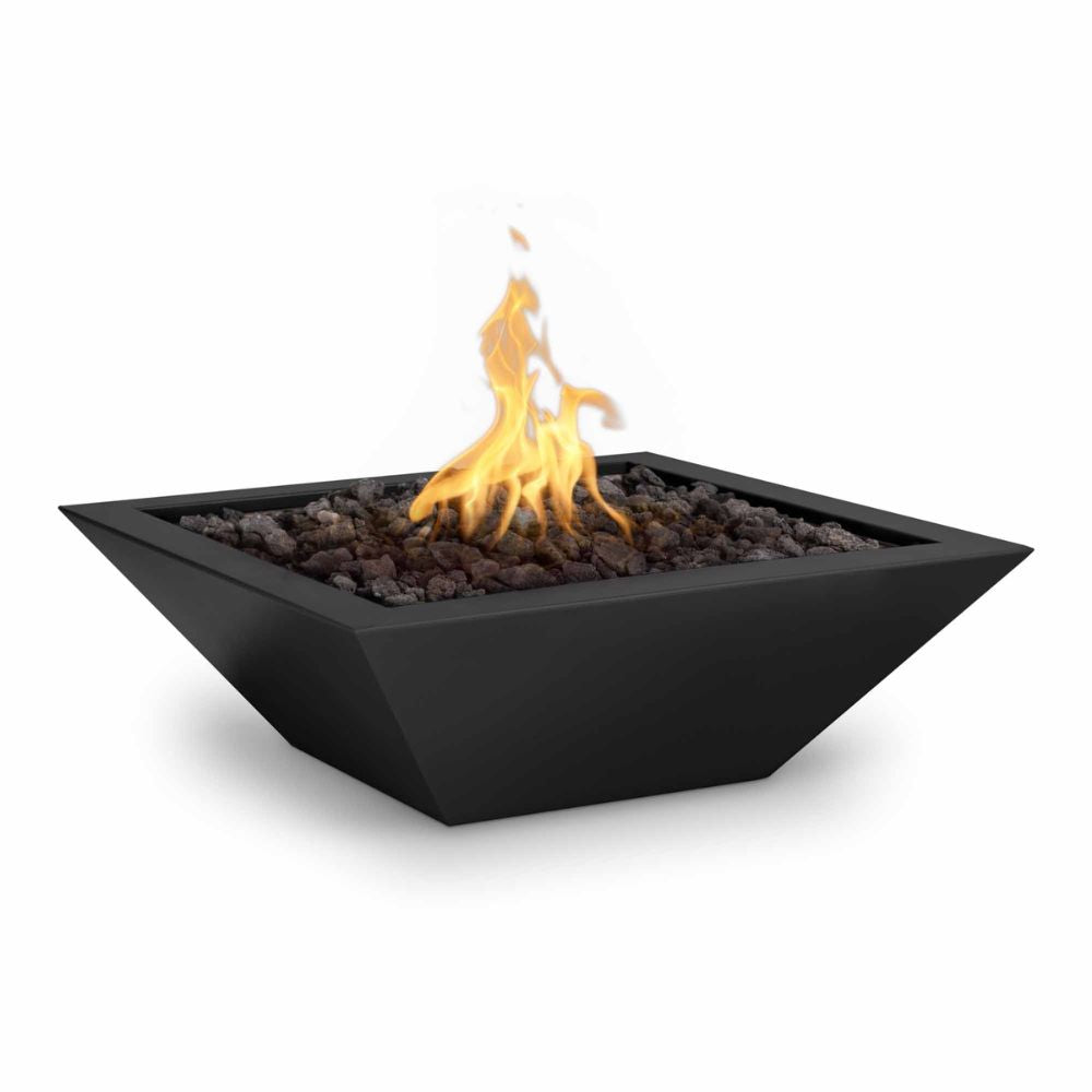 The Outdoor Plus Maya 24" Powder Coated Steel 12V Electronic Ignition Square Fire Bowl