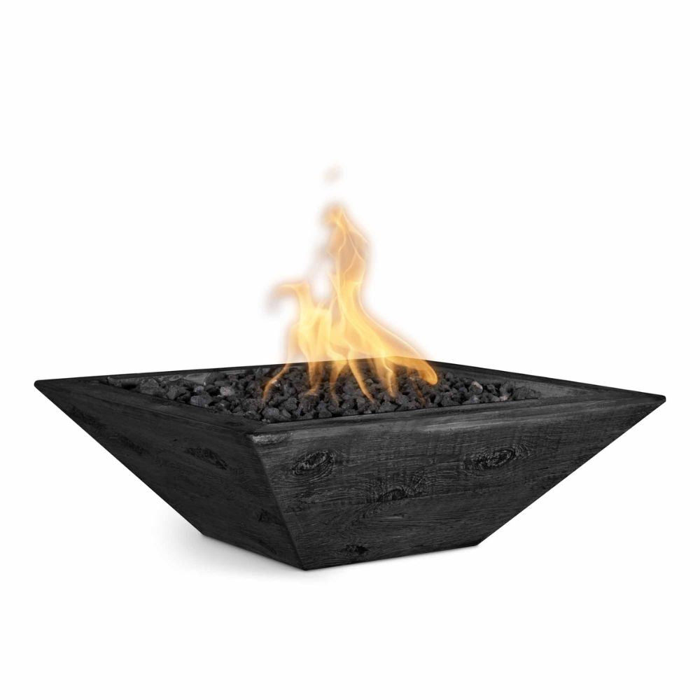Black fire pit with flames on a white background
