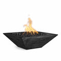 Black fire pit with flames on a white background