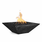 Black fire pit with flames on a white background