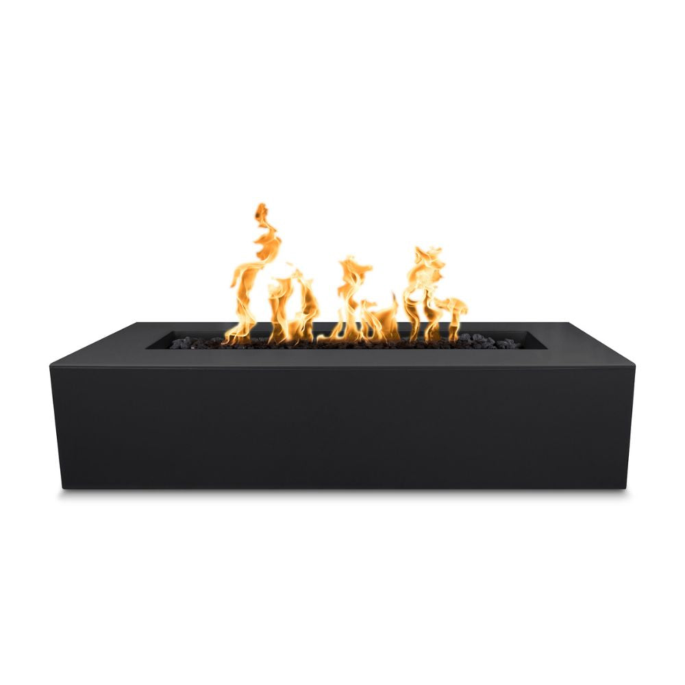 Black fire pit with flames on a white background