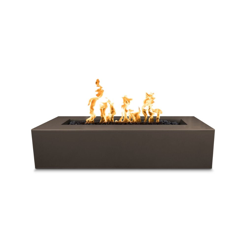 Rectangular fire pit with flames on a white background