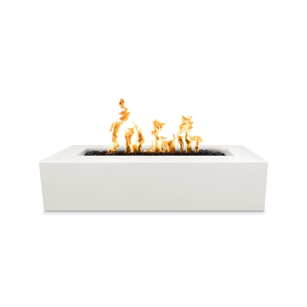 White fire pit with flames on a white background