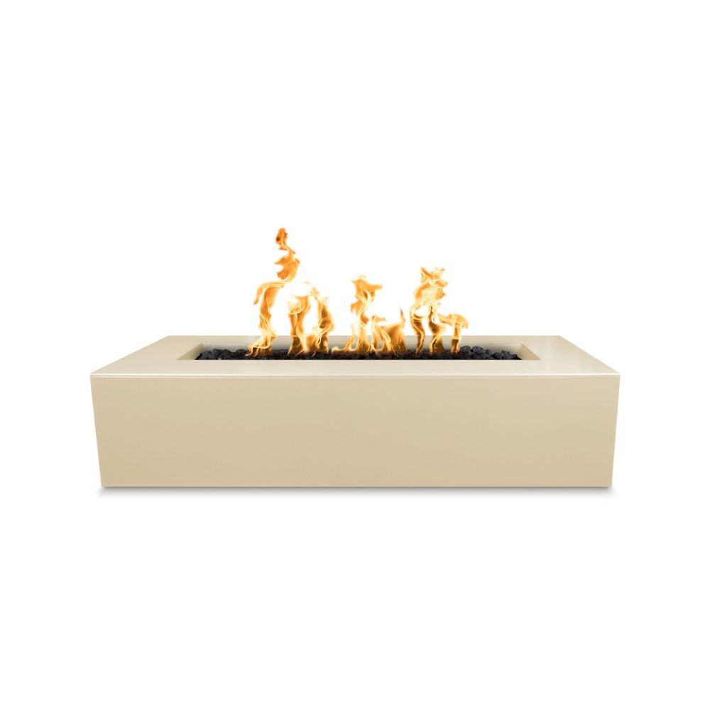 Beige fire pit with flames on a white background