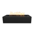 Black rectangular fire pit with flames on a white background