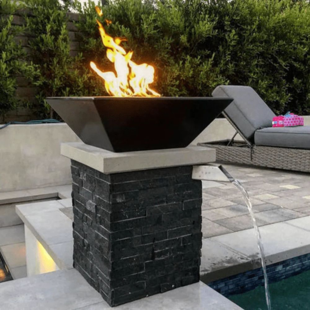 The Outdoor Plus Maya 24" Powder Coated Steel Match Lit Ignition Square Fire Bowl