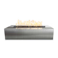 Modern rectangular fire pit with flames on a white background