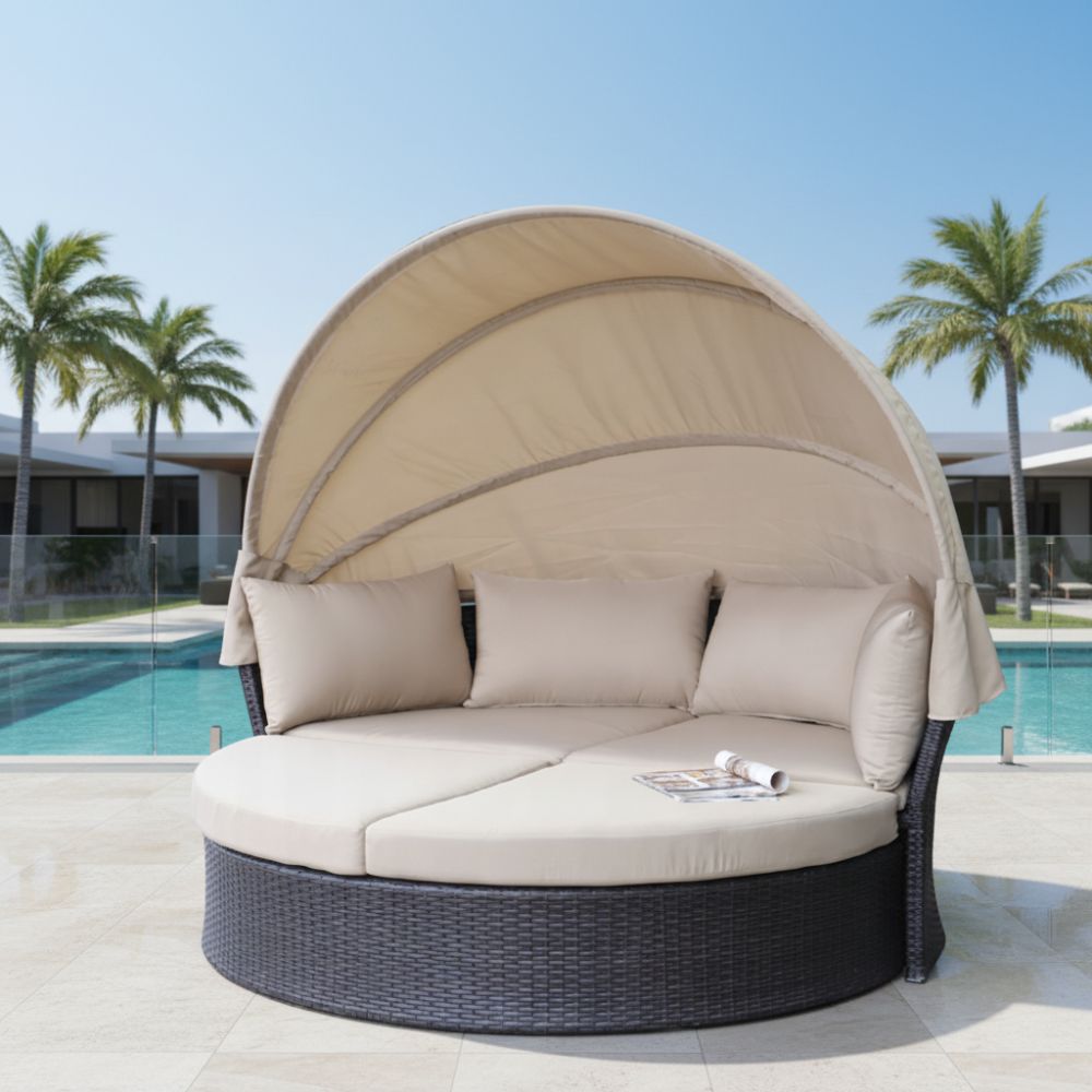 Outdoor Rattan Daybed with Canopy