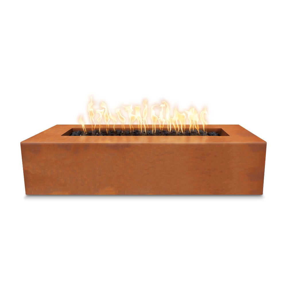 The Outdoor Plus Regal Corten Steel 60" Rectangle Fire Pit | 12V Electronic Ignition