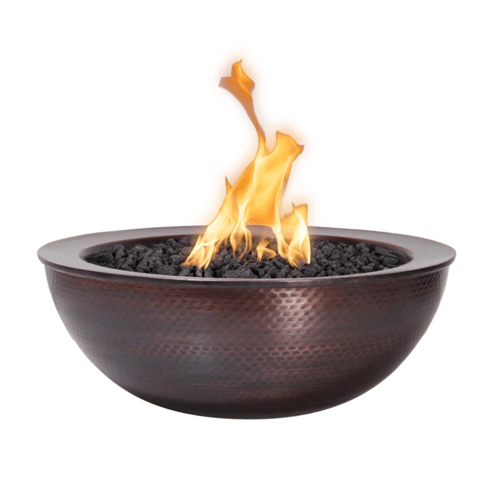 The Outdoor Plus Sedona 27" Hammered Copper Round Fire Bowl | 12V Electronic Ignition