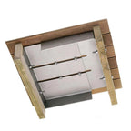 A square outdoor deck umbrella cover with a natural brown wood frame and a silver metal inner canopy, shown on a plain white background.