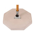 An octagonal concrete leveling base with a metal mounting bracket and a wooden pole inserted, shown on a plain white background.
