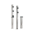 Three stainless steel outdoor post covers or fence posts with black adjustment knobs, shown on a plain white background.
