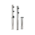 Three stainless steel outdoor post covers or fence posts with black adjustment knobs, shown on a plain white background.