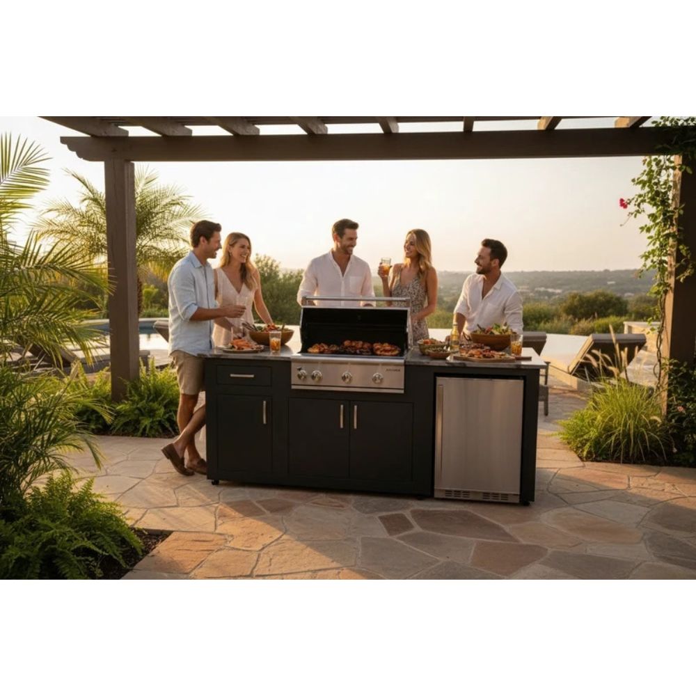 Videl 84" Alta I Complete BBQ Island – Gran Fuego 36" 4.5 Cu. Ft. Fridge & 4-Burner Grill