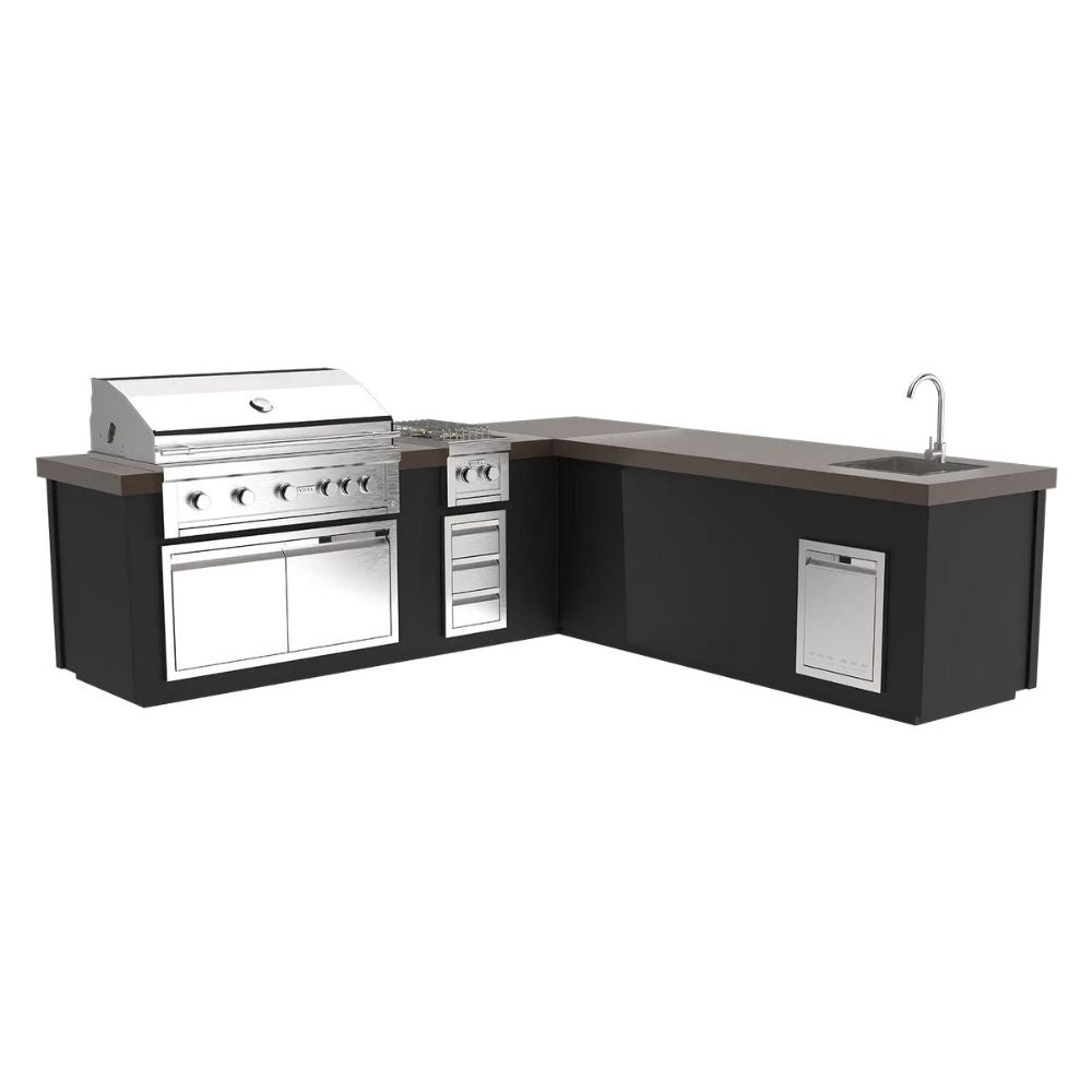 Videl 112" Maestro L-Shaped BBQ Island – 42" 5-Burner Grill, Side Burner & Sink
