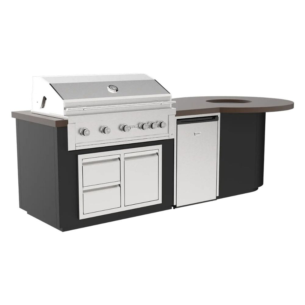 Videl 112" Luxe I Complete BBQ Island with Fire Pit, Gran Fuego 42" Grill & Refrigerator
