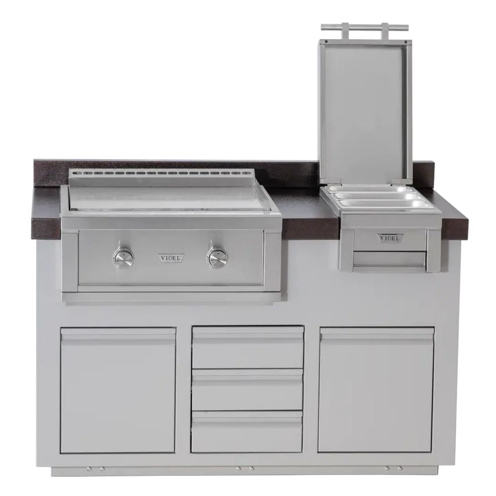 Videl Alta 60I B - BBQ Island with Gran Plancha & Fuego III - Food Warmer Grill
